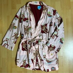 Nick & Nora Sock Monkey Lined Cotton Robe Cozy Loungewear